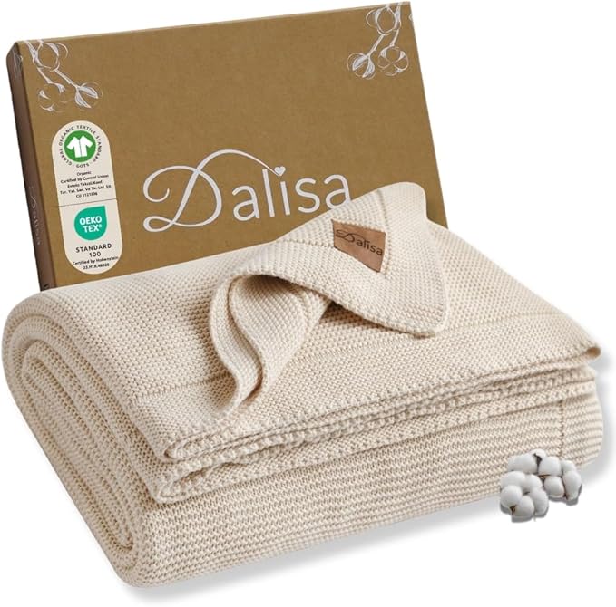 Dalisa 100% Organic Turkish Cotton Throw Blanket - GOTS Certified, Cozy - Perfect for Couch, Bed, and Home Decor - Boho Vintage Knit Alina (Earth Ivory, 60x80)