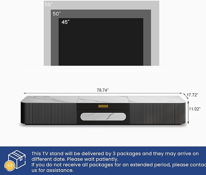 POVISON Fully-Assembled Modern TV Stand for Projector, Sintered Stone Entertainment Center with Storage for 65 inch TV, Wood TV Console, Media Console for Living Room Bedroom