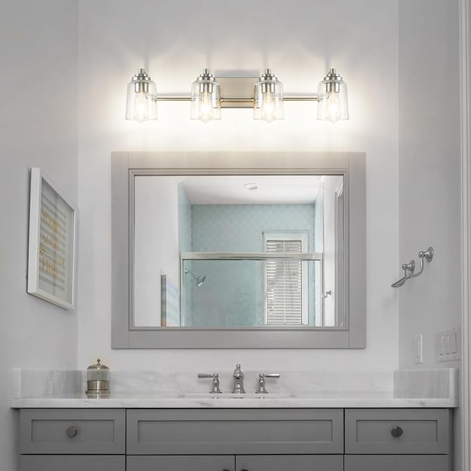 SOLFART Brushed Nickel 4-Light Vintage Vanity Light Fixtures for Bathroom, 13.4 x 7.1 x 7.7 inches
