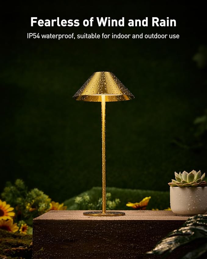 Bojim Gold Cordless Lamp Set of 2, Rechargeable Touch Table Lamps with 3 Color Dimming, Portable Wireless Lamps for Reading/Home Decor