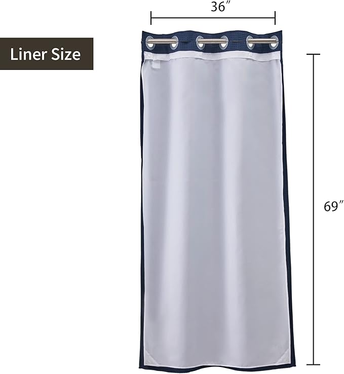 River Dream Stall Waffle Weave Shower Curtain with Snap-in Liner,Cotton Blend Fabric Heavy Duty,No Hooks Needed Shower Curtain for Bathroom,Hotel Quality Shower Curtain Set,Navy Blue,36x74 inches