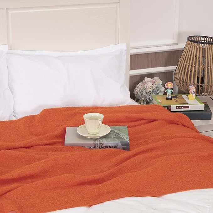 Gealaek Decorative Fluffy Faux Cashmere Throw Blanket Bright Orange Fringe Lightweight Fuzzy Soft Cozy Throws for Sofa Bed Farmhouse Throw Blanket 50" x 60"