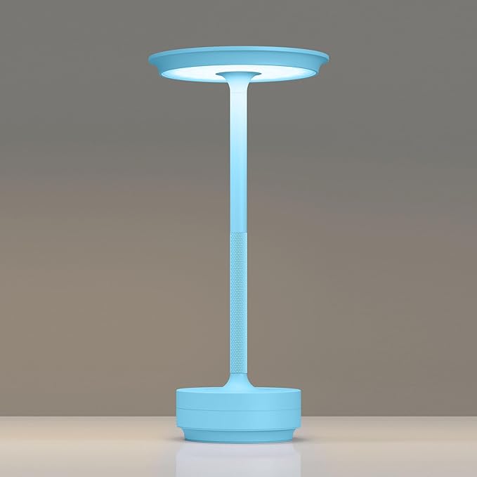 Rechargeable Cordless Table Lamps, Portable 5000mAh Outdoor Table Light, 3 Color Stepless Dimming LED Table Lamp with Memory Function, for Home/Dinner/Patio/Restaurant.(Blue)