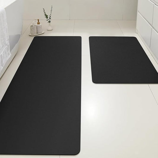 ACCUMTEK Ultra Thin Non-Slip Bath Mat Fit Under Door 2 Piece, Upgrade Backing Non Slip Bath Mat, Quick Dry Ultra Absorbent Bathroom Rugs, Machine Washable Bath Mats for Bathroom, Bathtub & Kitchen