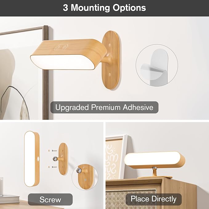 Battery Operated Wall Sconces, Wireless LED Wall Sconce Set of Two for Bedroom, Rechargeable Wall Lights for Picture, 5 Modes Dimmable Wall Lamps for Living Room, 2 Pack