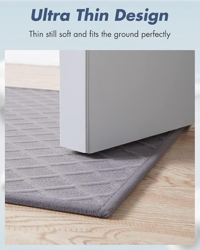 AMOAMI Ultra Thin Bathroom Mat Runner Rug, Rubber Backed Non Slip Absorbent, Grey, 24" x 70"