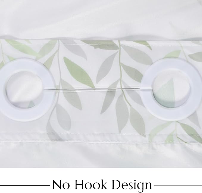 No Hook Shower Curtain with Snap in Liner, Sage Green Eucalyptus Leaf Heavy Duty See Through Window Waterproof Machine Washable Bathroom Curtain 71" W x 74" L (Pack of 1)