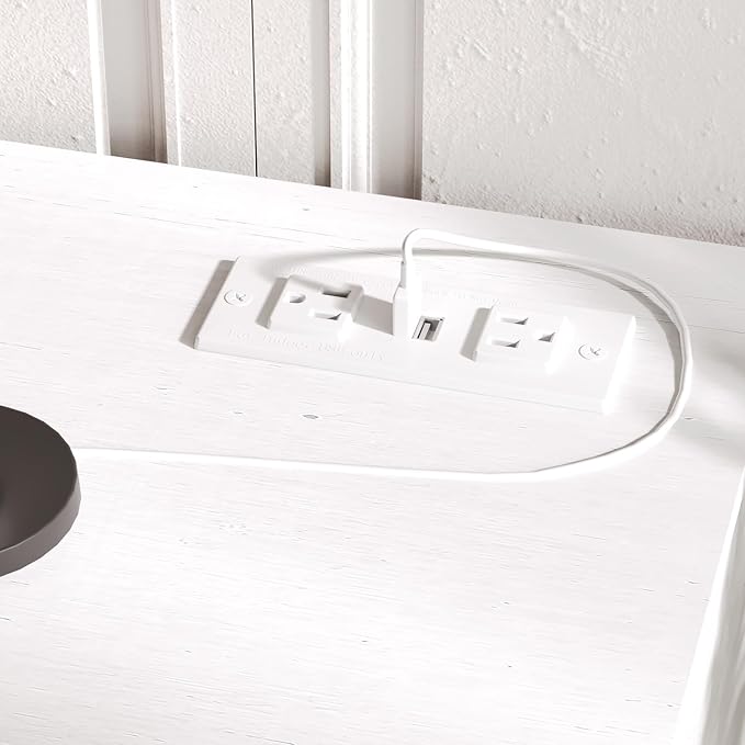 Fameill Dresser for Bedroom, 9 Drawer Wide Dresser Organizer with Charging Station, Tall Dresser for Hallway, Wood Dresser with Metal Handles, Woodgrain White