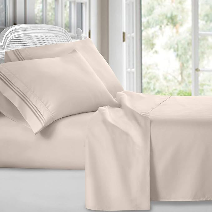 Clara Clark Bed Sheets, Premier 1800 Series 4 Piece Bed Sheet Set, Deep Pocket, Wrinkle, Fade, Stain Resistant, Luxury Soft Bedding Sheets & Pillowcases, Twin, Beige Cream