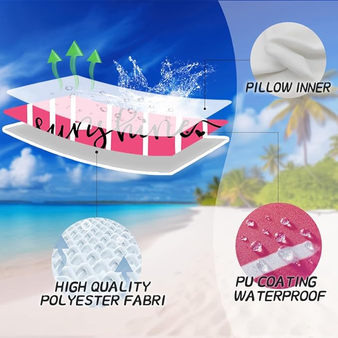 DFXSZ Outdoor Pillow Covers 16x16 Inch Set of 2 Hello Sunshine Decor Hot Pink Waterproof Throw Pillow Covers Summer Outdoor Waterproof Pillow Covers Decor for Patio Funiture Garden Sofa Couch 020H16