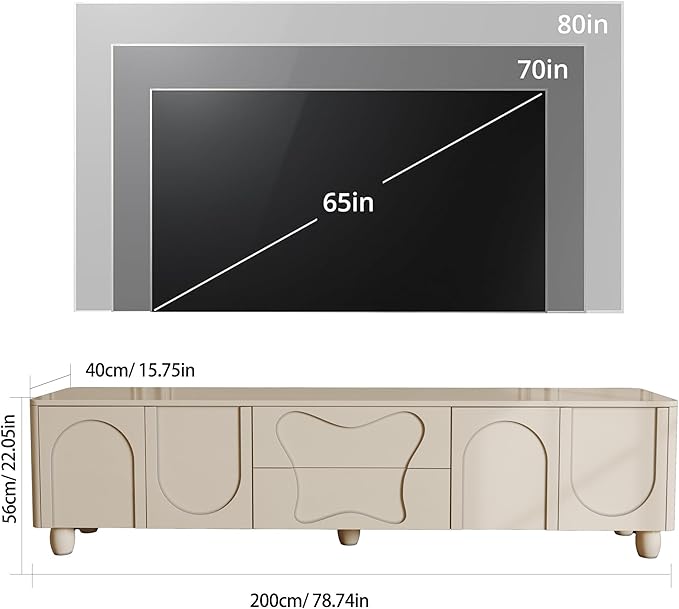 79 inch TV Stand for 75 inch TV, Modern White TV Stand with Storage, Entertainment Center with Cord Management for Living Room Bedroom