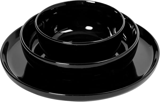 Gibson Home Oslo 12-Piece Porcelain Chip and Scratch Resistant Dinnerware Set, Black,Service for 4