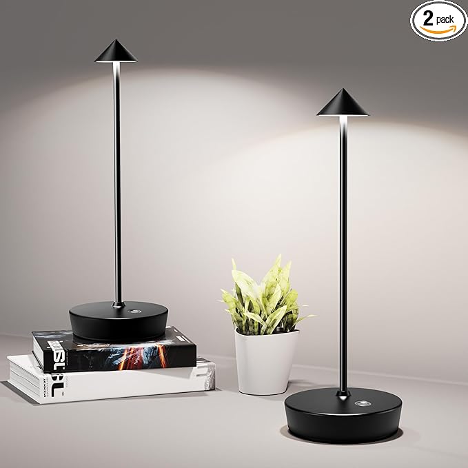 Cordless Table Lamps Rechargeable, 6000mAh Battery Operated LED Desk Lamp Outdoor Waterproof Portable Touch Dimmable Table Light for Patio Restaurant Dining Home Set of 2 Black