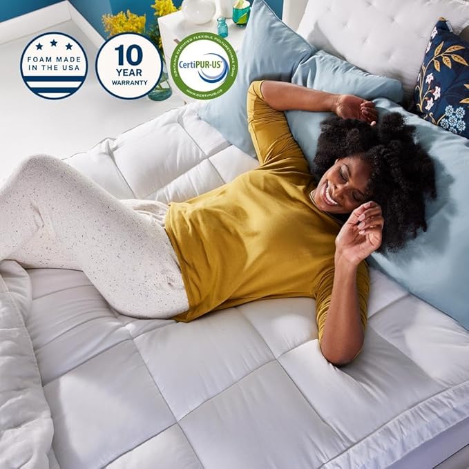 Sleep Innovations Dual Layer 4 Inch Memory Foam Mattress Topper, Full Size, Medium Support, 2 Inch Cooling Gel Memory Foam Plus 2 Inch Pillow Top Cover