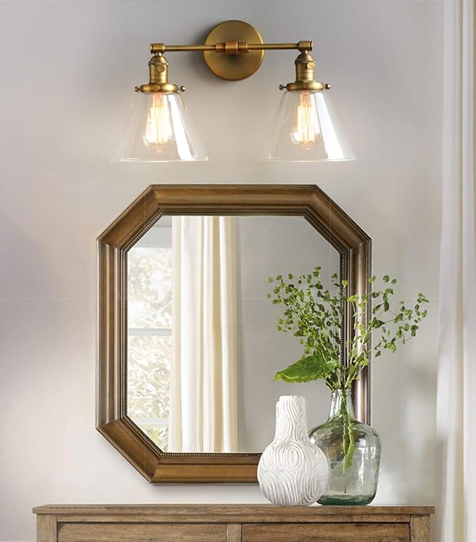 Phansthy Double Sconce Antique Industrial Wall Sconce Light with Dual 7.3 Inch Cone Canopy(Antique)