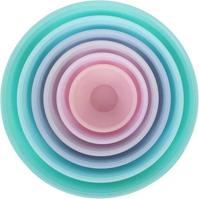 BoxedHome BPA Free Plastic Round Mixing Bowl with Lids, 12 Pack Nesting Bowls with Lids Set, Microwave and Dishwasher Safe Prep & Serving Bowls Great for Mixing, Baking, Serving (pinkish green, 12pcs)