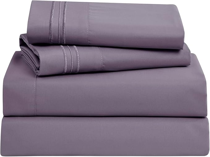 Clara Clark Bed Sheets, Premier 1800 Series Bed Sheet Set, Deep Pocket, Wrinkle, Fade, Stain Resistant, Luxury Soft Bedding Sheets & Pillowcases, California King, Grayish Purple