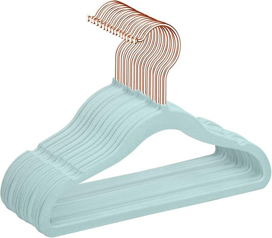 MIZGI Baby Velvet Hangers,Non-Slip Kids & Toddler Hangers,11.8 Inch Hangers for Baby Clothes,Pack of 50(Blue)