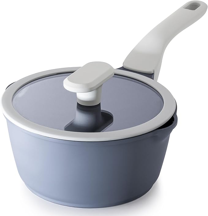 Nonstick Saucepan with Lid, 2 Quart Ceramic Sauce Pan, Non Toxic Sauce Pot with Pour Spouts for Multipurpose Use, PTFE, PFOA & PFAS Free, Induction Compatible.