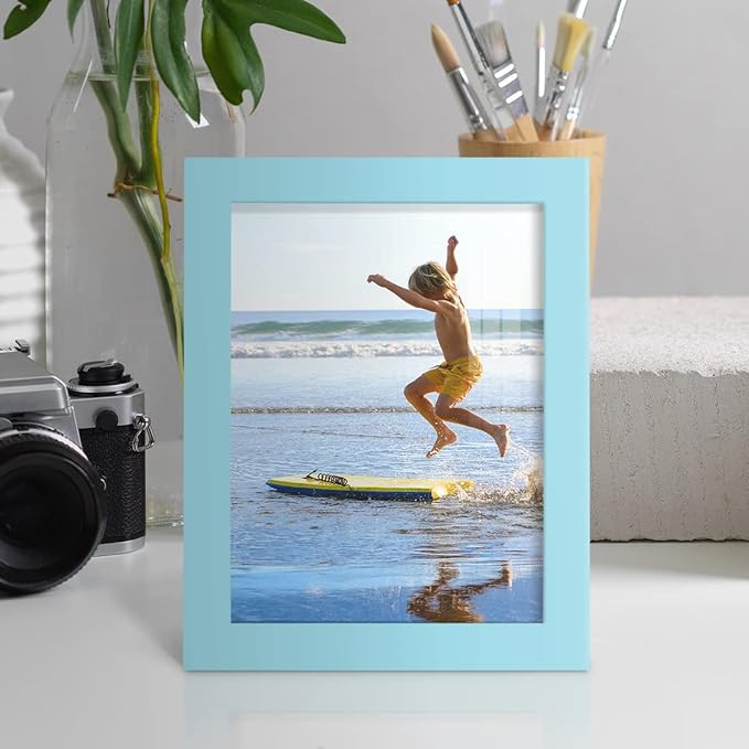 Renditions Gallery 6x8 inch Picture Frame High-end Modern Style, Made of Solid Wood and High Definition Glass Ready for Wall and Tabletop Photo Display, Blue Frame