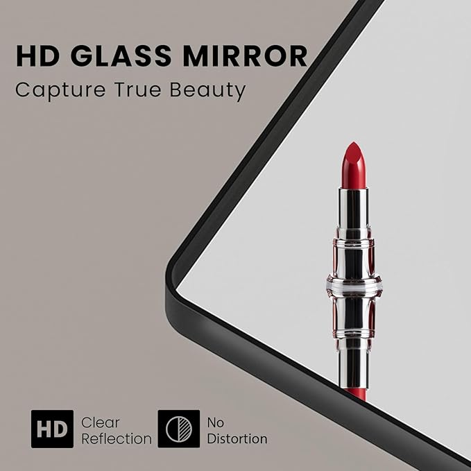 Black Bathroom Mirror 72X40 Inch, Black Metal Framed Mirror for Wall, Rounded Rectangle Matte Bathroom Vanity Mirror with Tempered Glass, Anti-Rust, Horizontal/Vertical