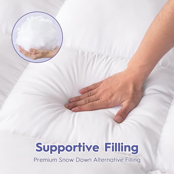 ABENE Queen Size Mattress Topper for Back Pain Relief, Extra Thick Mattress Pad Pillowtop, Soft Plush Mattress Cover Bed Topper with Deep Pocket, Overfilled Down Alternative Filling, White