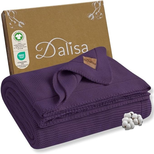 Dalisa 100% Organic Turkish Cotton Throw Blanket - GOTS Certified, Cozy - Perfect for Couch, Bed, and Home Decor - Boho Vintage Knit Alina (Sweet Grape, 55x70)
