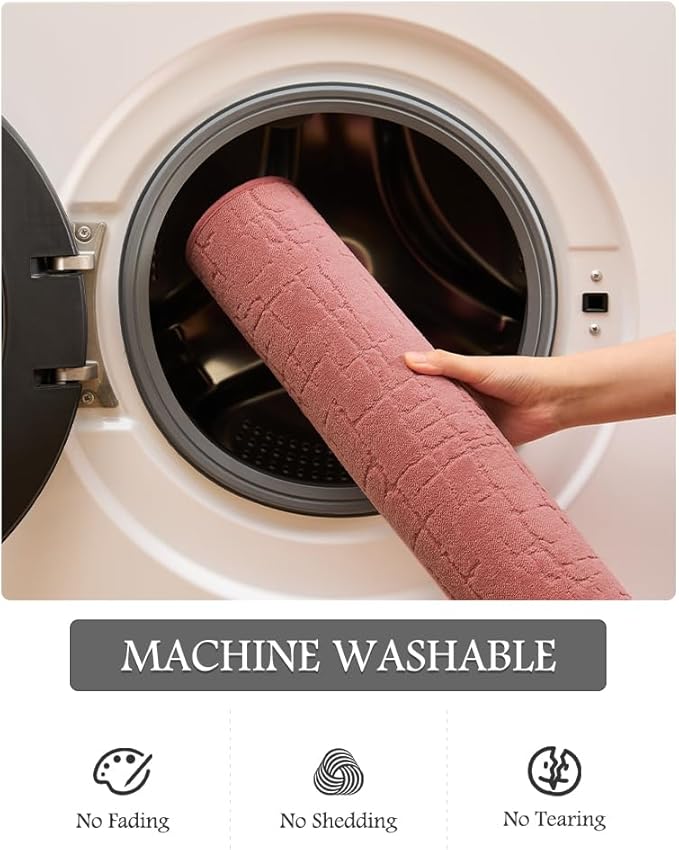 AMOAMI-Bath Mat-Absorbent Quick Dry Bathroom Floor Mats-Washable Rubber Backing Bath Mats for Bathroom Rugs Fit Under Door-Bath Rug for in Front of Sink Bathtub Shower Room, Rose 17''x24''