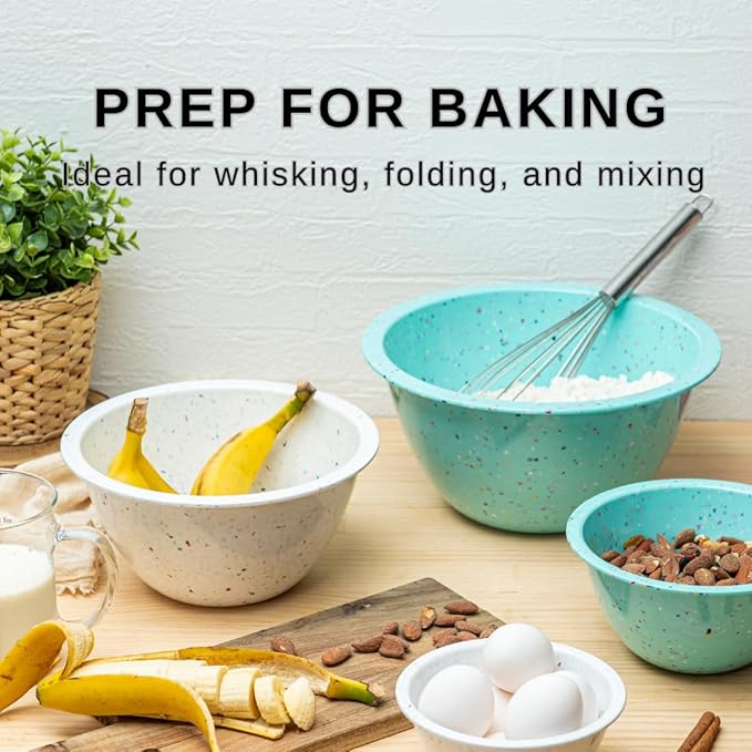 Confetti Nesting Mixing Bowls Set - 4-Piece Colorful Kitchen Bowls (18oz, 1.25QT, 2.5QT, 4QT) - BPA-Free, Dishwasher Safe, Space-Saving Design Eggshell Color