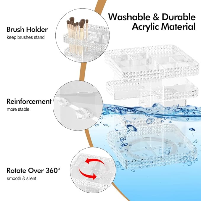 Rotating Makeup Organizer for Vanity, Organizador De Perfumes High-Capacity Acrylic Make Up Storage Skin Care Organizers, Cosmetic Storage Vanity Countertop (Plus Size Clear)