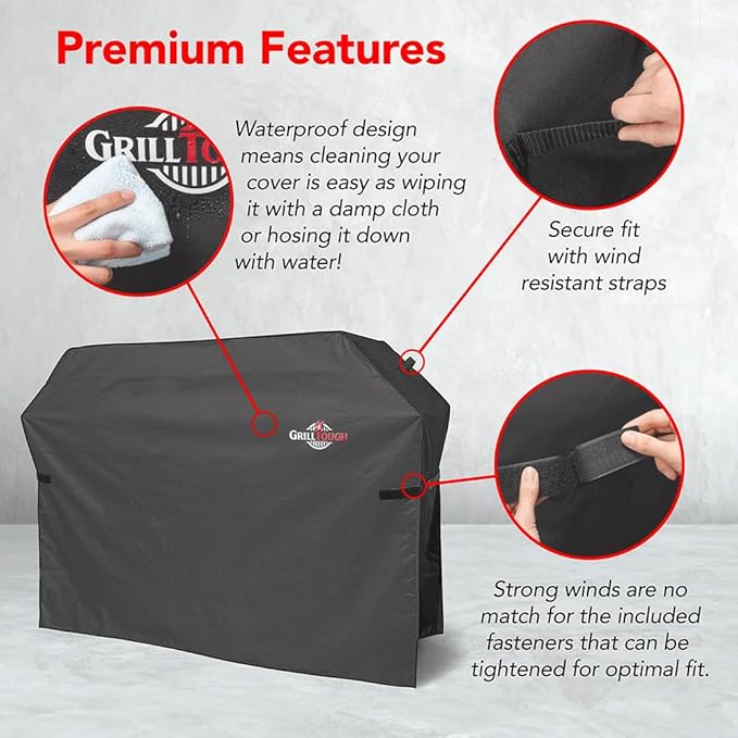 GrillTough Heavy Duty BBQ Grill Cover for Outdoor Grill, 60 Inch – Waterproof, Weather Resistant, UV & Fade Resistant with Adjustable Straps – Gas Grill Cover for Weber, Charbroil, etc. Charcoal