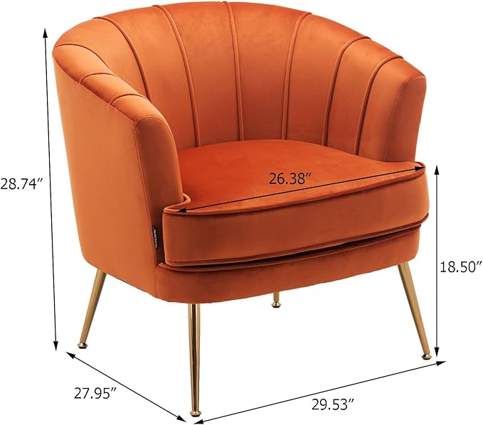 Velvet Barrel Accent Chair Comfy Club Armchair Modern Lounge Reading Chair with Gold Legs for Living Room/Bedroom, Caramel