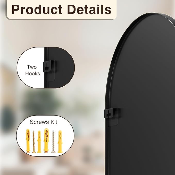 FICTOR Bathroom Vanity Mirror for Wall,32”x30” Arched Metal Framed Bathroom Mirror for Over Sink,Entryway,Living Room,Bedroom(Black)