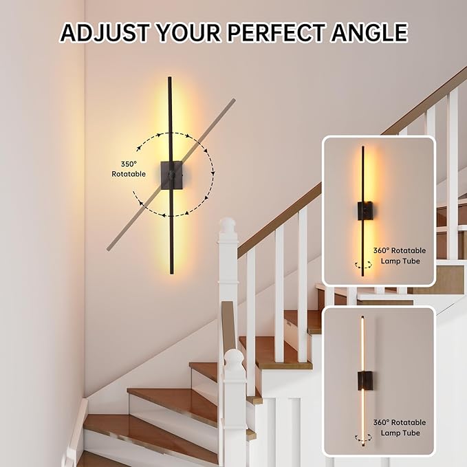 Battery Operated Wall Sconce Set of 2, 5000mAh Rechargeable Wall Sconces with Detachable Battery, Indoor 350°Rotate Wall Lights for Bedroom Living Room, Black, 31.5 Inch