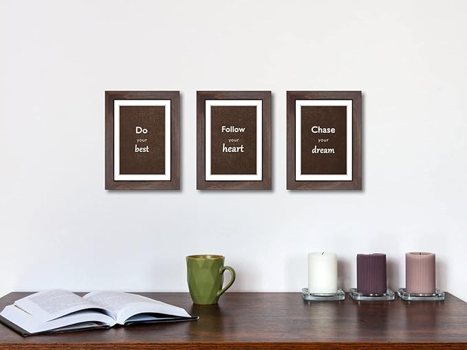 5x7 Walnut Picture Frame Set of 3 with Real Glass for Pictures 4x6 with Mat or 5x7 Without Mat, Wall or Tabletop Gallery Photo Frames