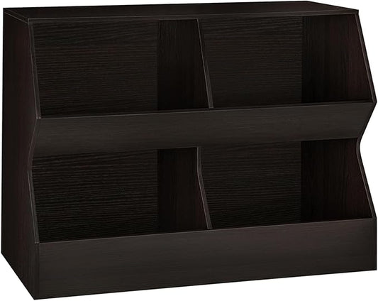 DINZI LVJ Kids Bookshelf, Toy Storage Organizer, Wooden Toy Storage Cabinet, 4 Cubby Children Bookcase, 43.3" L Toddler Book Shelf for Bedroom, Nursery, Hallway, School, Espresso