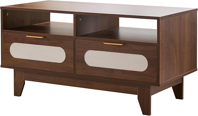 CANMOV 39 inch Mid Century Coffee Table with 4 Drawers and 2 Shelve, Rectangle Wooden Wood Coffee Table for Living Room,Walnut