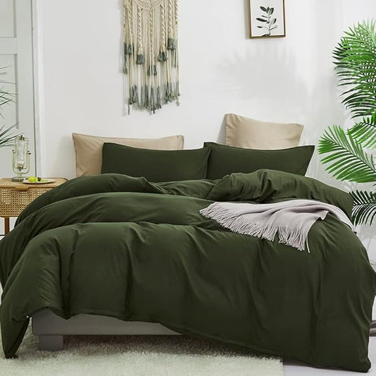 CLOTHKNOW Army Green Queen Comforter Set 3Pcs Dark Green Bedding Comforter Sets All Season Soft Hunter Queen Comforter with 2 x Pillow Cases