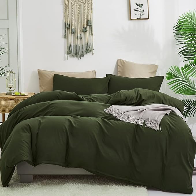 CLOTHKNOW Full Size Comforter Sets Army Green 3Pcs Dark Green Bedding Comforter Sets Soft Comforter with 2 Pillow Cases Women Men Comforter