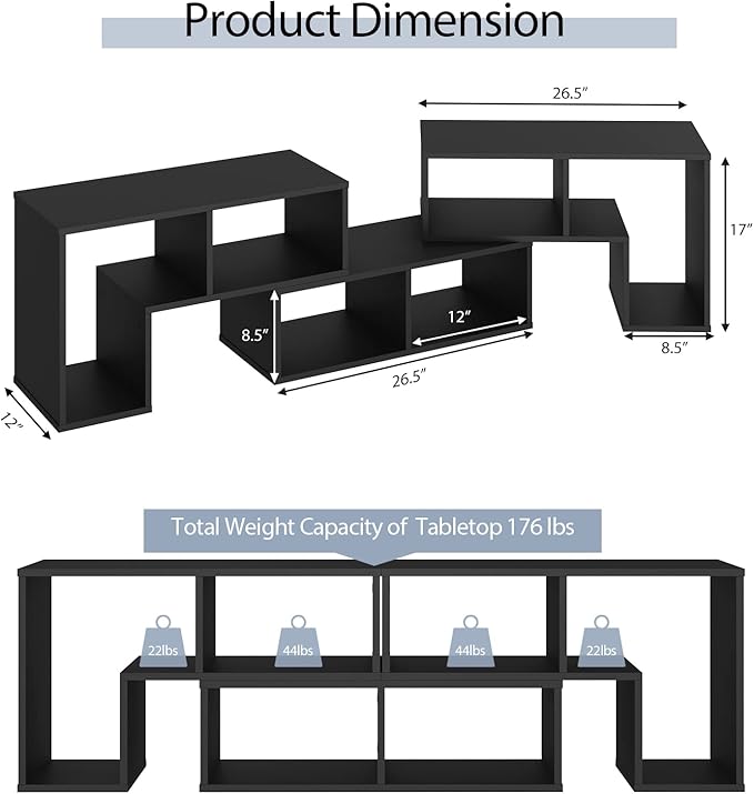 Tangkula 3 Pieces Console TV Stand, Free-Combination Entertainment Center for 50 55 60 65 Inch TV, Minimalist Modern TV Media Stand, DIY Open Storage Bookcase Shelf for Living Room (Black)