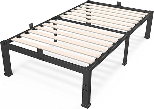 ROIL 18 inch Twin Size Bed Frames with Wide Wood Slats - 3500lbs Heavy Duty No Box Spring Needed Platform, Mattress Stoppers Single Metal Noise Free, Headboard Hole Underneath Storage