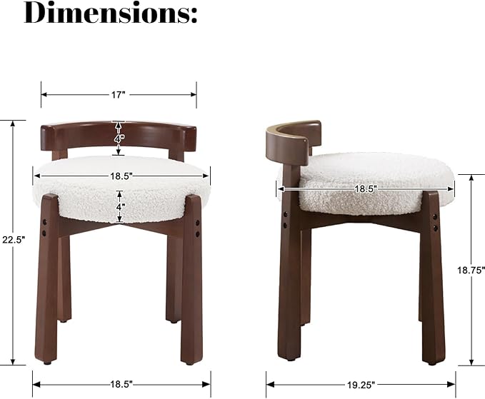 DUOMAY Modern Boucle Vanity Stool, Upholstered Low Back Ottoman with Solid Wood Legs Cute Round Footrest Makeup Stool Dressing Seat for Living Room Bedroom, White