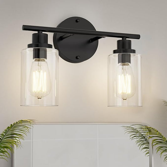 GORDNWE Modern Vanity Light - 2 Lights, Matte Black, E26 Bulb Base, Over Mirror, Farmhouse Style