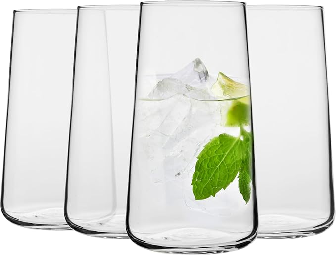 Krosno Water Glasses, Set of 4, Capacity 20 fl oz, Infinity Collection, Thin Highball Glasses,Clear Tall Glass Cups For Water, Juice, Drinks, and Cocktails, Dishwasher Safe, Made in Europe