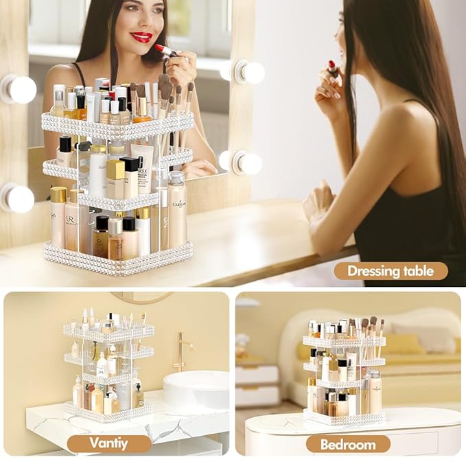 Rotating Makeup Organizer for Vanity, Organizador De Perfumes High-Capacity Acrylic Make Up Storage Skin Care Organizers, Cosmetic Storage Vanity Countertop (Plus Size Clear)