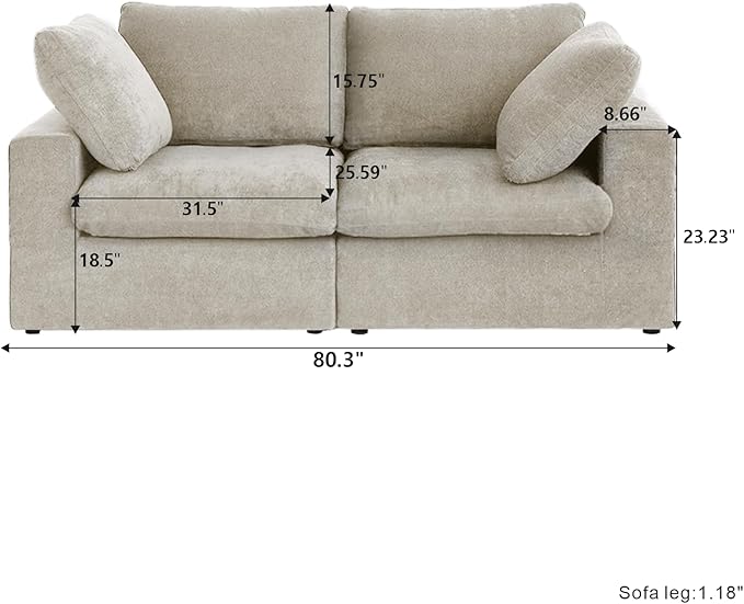 JACH Modular Sectional Cloud Couches for Living Room, Comfy Love Seat Sofas, Thick Cushion, Covers Removable, Modular Sofa, Cloud Couch for Living Room Bedroom Apartment (Khaki)