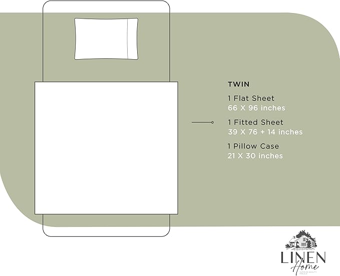 Linen Home 100% Cotton Percale Sheets Twin Size, Sage, Deep Pocket, 3 Pieces Set - 1 Flat, 1 Deep Pocket Fitted Sheet and 1 Pillowcase, Crisp Cool and Strong Bed Linen