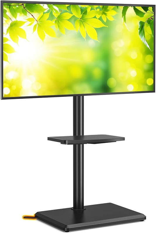 5Rcom Floor TV Stand with Mount for 32-60 inch TVs, Swivel and Height Adjustable Floor Standing TV Stands with Wood Base, Tall TV Stand with Shelf up to 88 lbs for Living Room, Bedroom and Corner