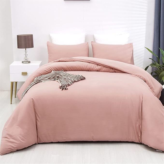 Cottonight Pink Comforter Set Twin Blush Pink Bedding Set Full Pale Pink Quilts Blanket Solid Color Soft Breathable Dusty Rose Comforter Set for Women Girls Twin Bed