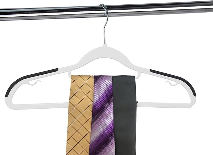 Finnhomy Bar Design Heavy Duty 50 Pack Plastic Hangers, Clothes Hangers with Non-Slip Pads, Great for Shirts, Pants, Scarves, Strong Enough for Coat, White